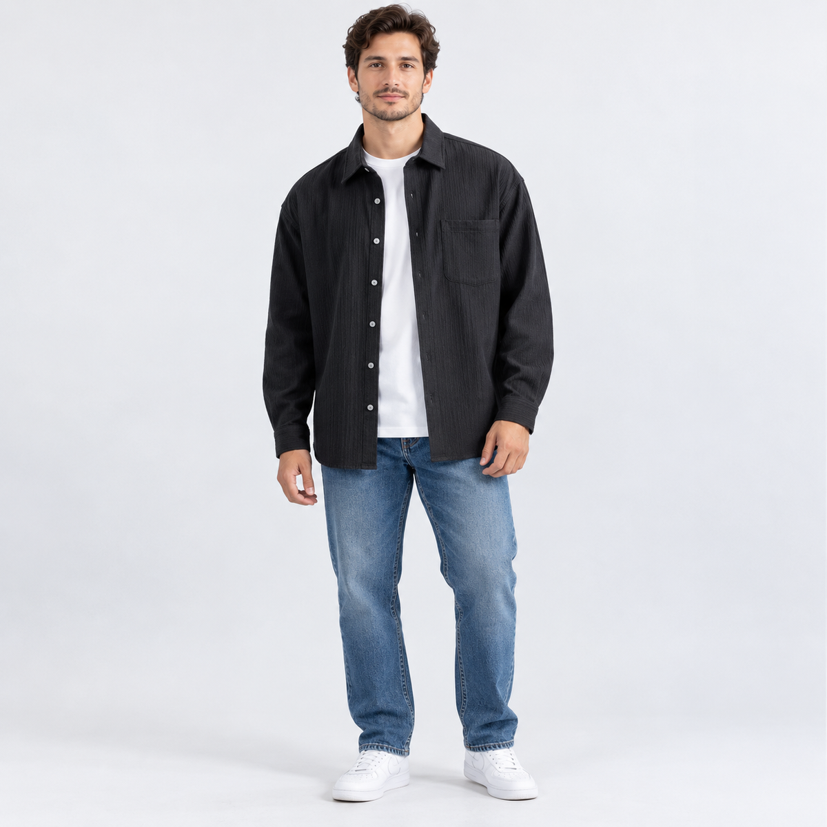 Men's Plus Size Textured Button-Down Shirt