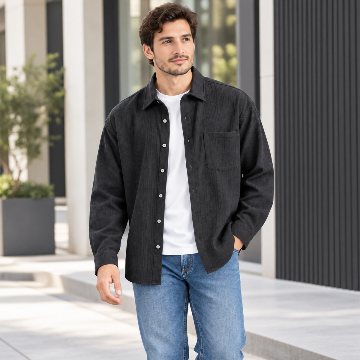 Men's Plus Size Textured Button-Down Shirt